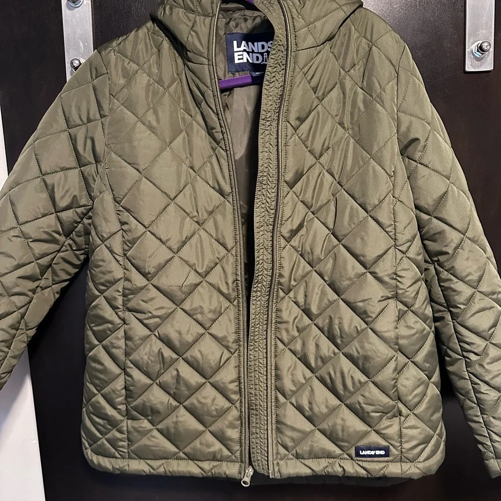 Lands' End Olive Quilted Jacket - Picture 2 of 3